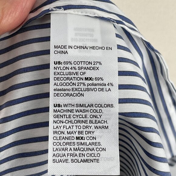 Chico's Blue White Stripe Embroidered Eyelet Embellished Sleeve Poplin Shirt 16 - Picture 11 of 12